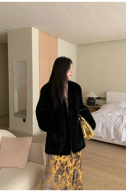 "Moon Serenade" High-Luxury Imported Velvet Mink Woven Fur Coat Mid-Length Mink Coat (Handmade)