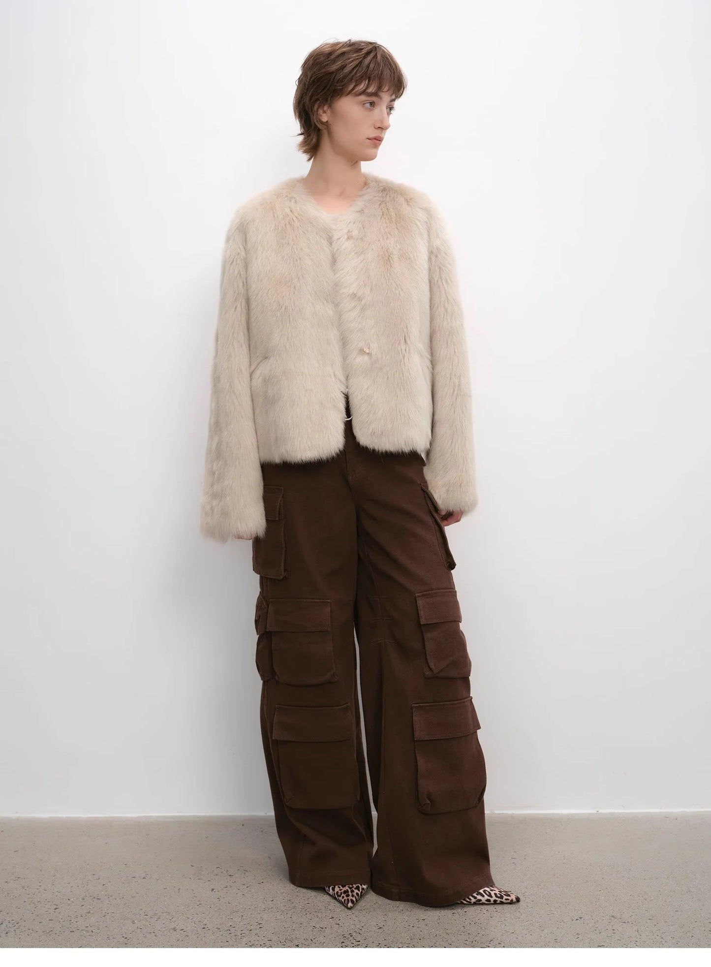 "Darcy Manor" Imported Tuscan Straight Wool Sheepskin Sweetheart Collar Short Fur Coat