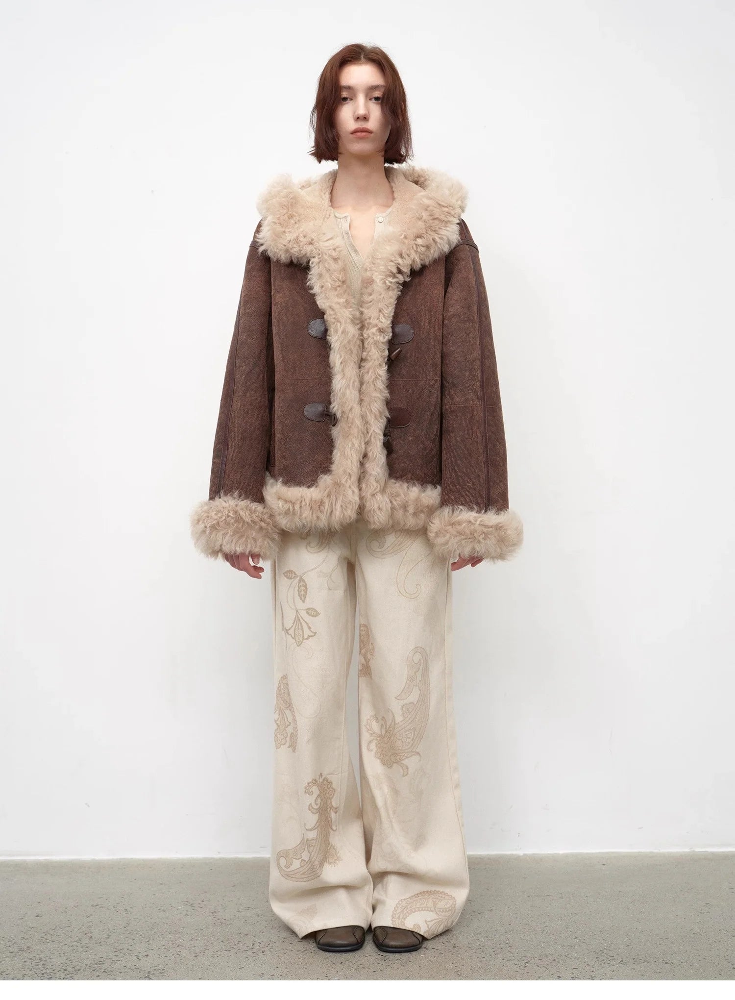 "Modern Weekend" Drop Shoulder Hooded Merino Wool Sheepskin Fur Coat Winter