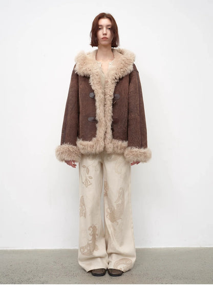 "Modern Weekend" Drop Shoulder Hooded Merino Wool Sheepskin Fur Coat Winter