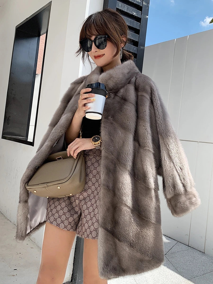 2025 New Import Real Mink Fur Coats Women High Quality Winter Warm Thick Natural Mink Fur Jackets Female Oversize