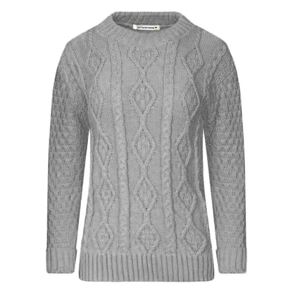 Women Long Sleeve Chunky Cable Knitted Crew Neck Winter Sweater Jumper Top