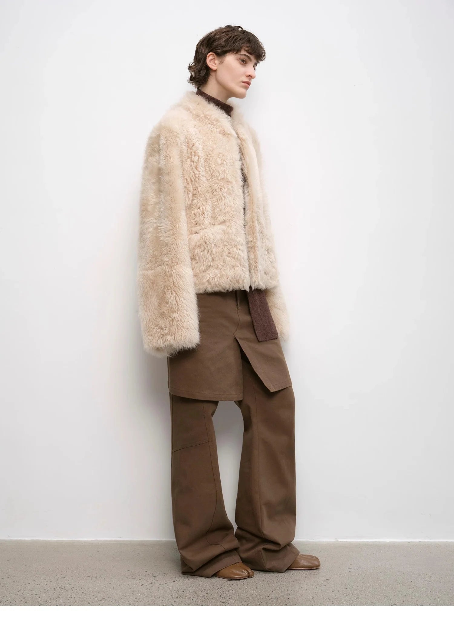 "Autumn Basel" Imported Tuscan Sheepskin Half-Roll Short Casual Fur Coat