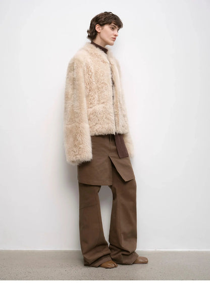 "Autumn Basel" Imported Tuscan Sheepskin Half-Roll Short Casual Fur Coat