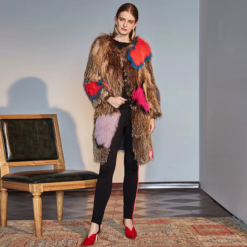 2019 Autumn Nature Fur Coat Jacket Fox Fur Knit Coat Winter Women Fur Fashion Pattern Fox Fur Medium Long Section Coats