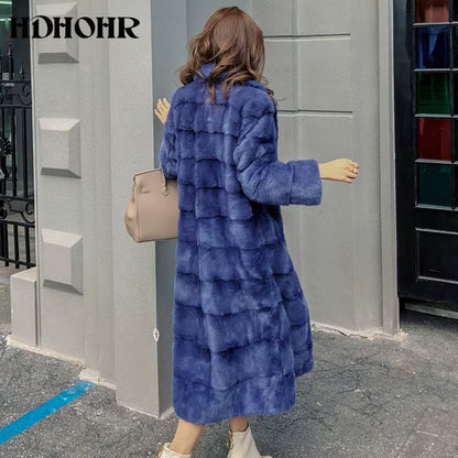 2025 Real Whole Mink Fur X-Long Coat Factory Direct Sale Winter Slim Warm Female Mink Fur Long Turn-Down Collar Jacket