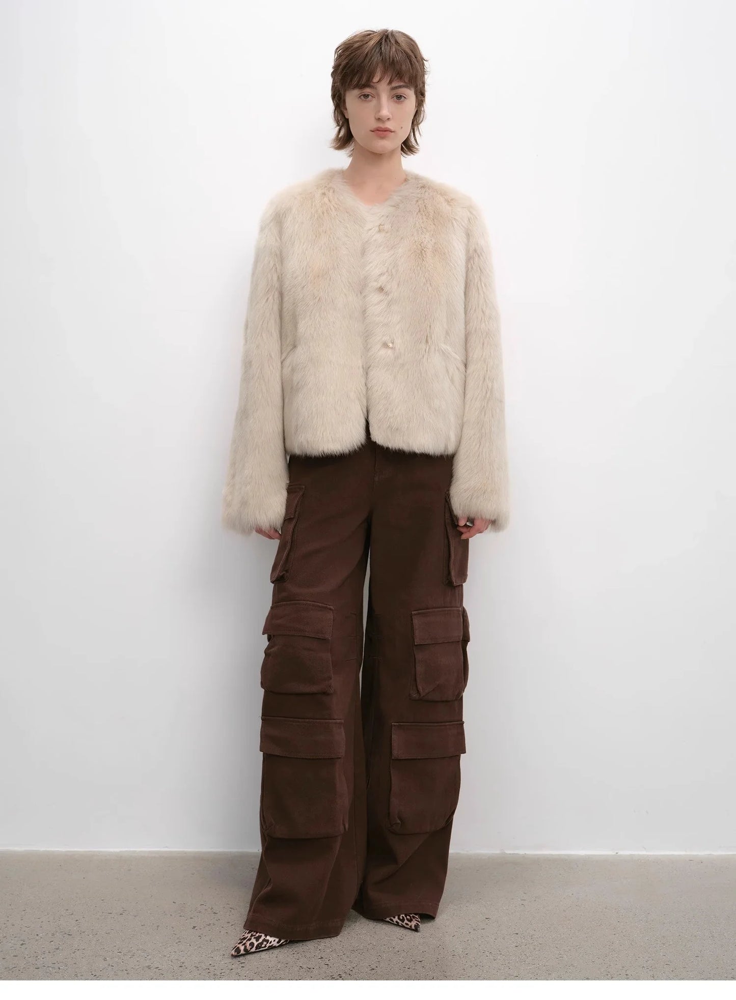 "Darcy Manor" Imported Tuscan Straight Wool Sheepskin Sweetheart Collar Short Fur Coat