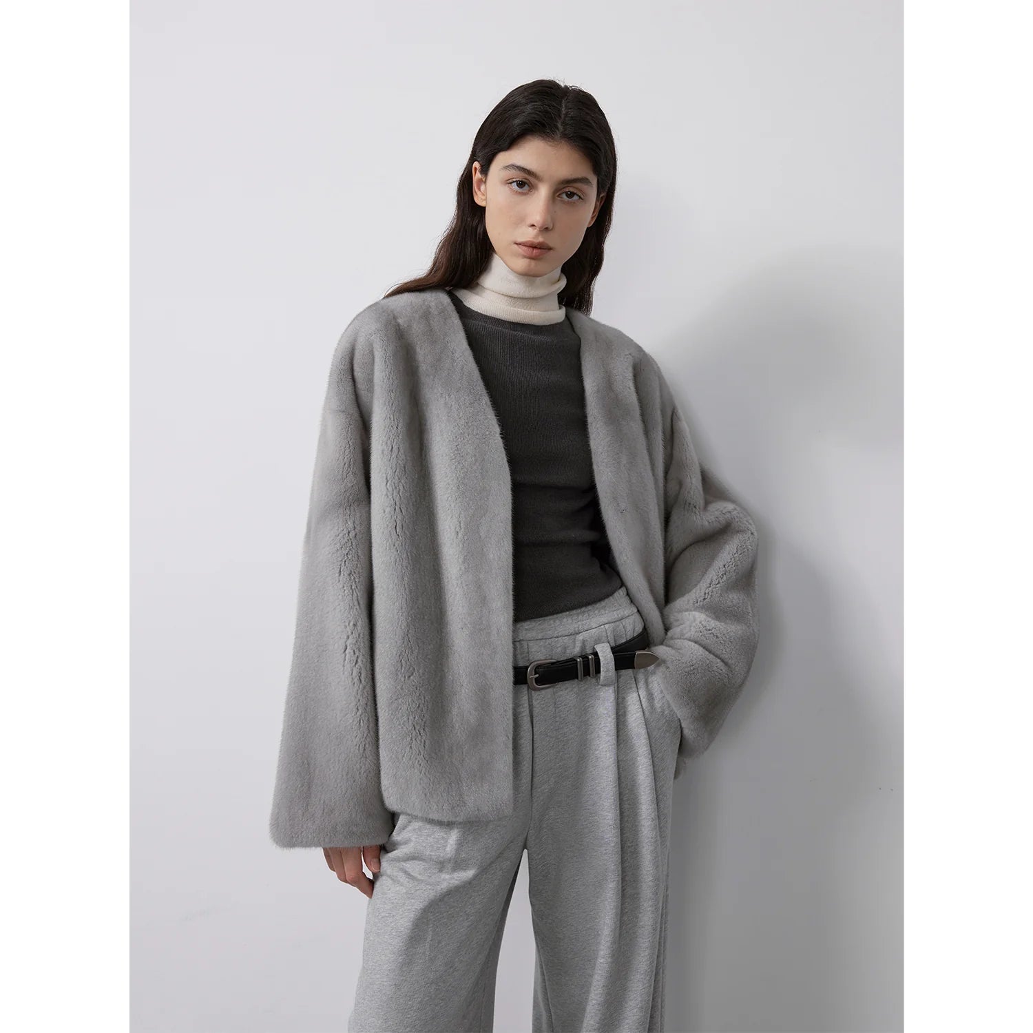 Louvre Mink V-Neck Jacket