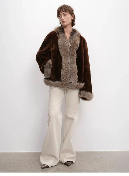 Paris Pictorial Vintage Two-Tone Fox Fur Collar Soft Otter Fur Jacket