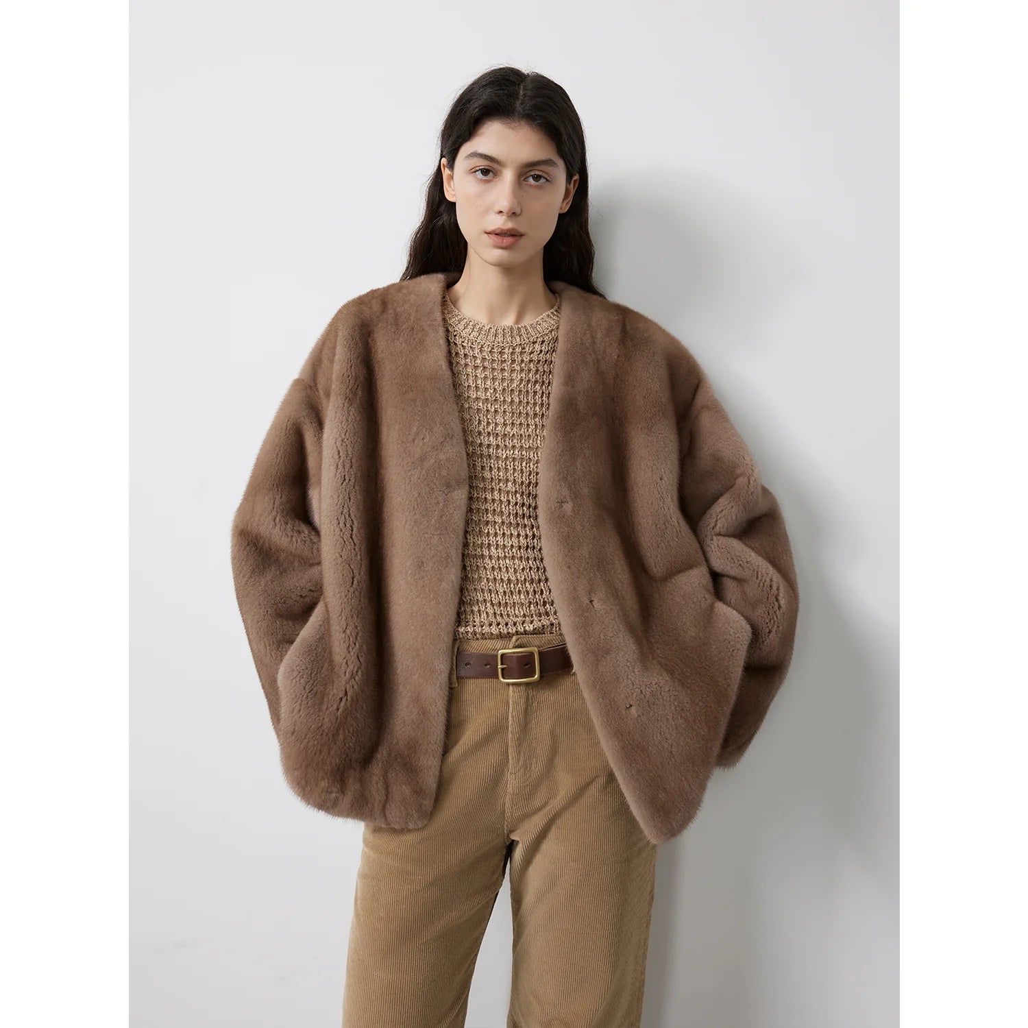 Louvre Mink V-Neck Jacket