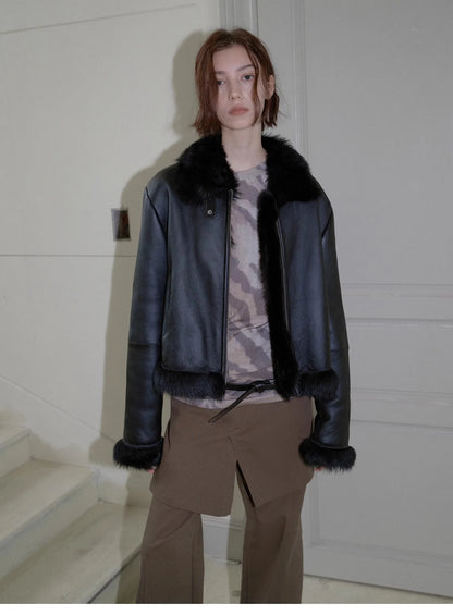 "Luxury and Elegance" Motorcycle Style Tuscan Sheepskin Short Fur Coat for Women