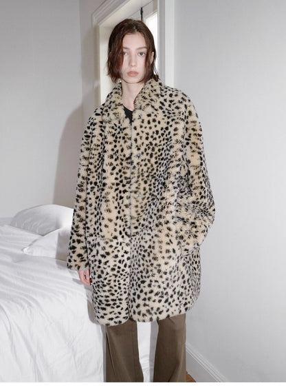 "Leopard Print Sniper" Imported Merino Sheepskin Fashionable Off-Shoulder Slim Mid-Length Fur Coat