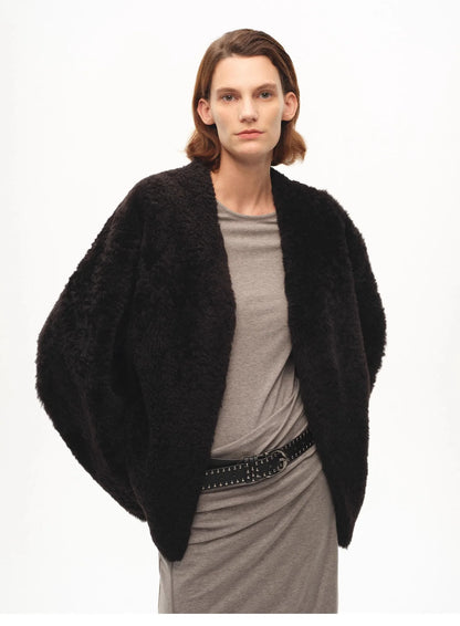 "Paris Night" Luxury Lightweight V-Neck Mid-Length Imported Ragone Sheepskin Fur Coat