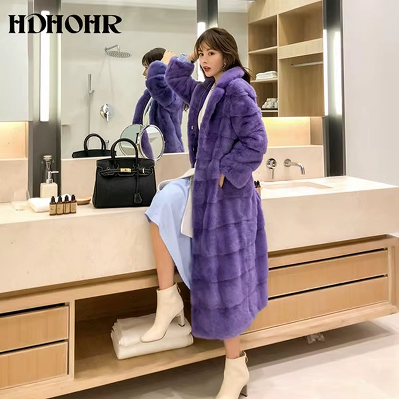 2025 Real Whole Mink Fur X-Long Coat Factory Direct Sale Winter Slim Warm Female Mink Fur Long Turn-Down Collar Jacket