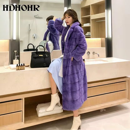2025 Real Whole Mink Fur X-Long Coat Factory Direct Sale Winter Slim Warm Female Mink Fur Long Turn-Down Collar Jacket