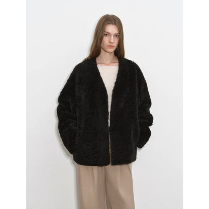 "Paris Night" Luxury Lightweight V-Neck Mid-Length Imported Ragone Sheepskin Fur Coat