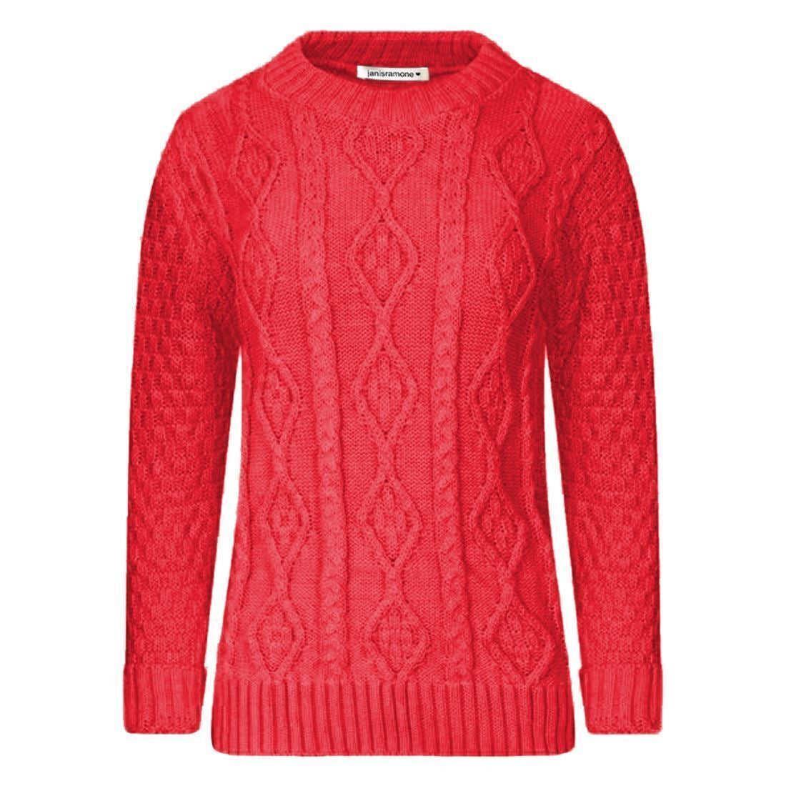 Women Long Sleeve Chunky Cable Knitted Crew Neck Winter Sweater Jumper Top