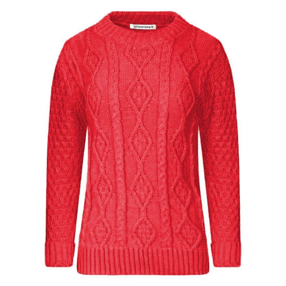 Women Long Sleeve Chunky Cable Knitted Crew Neck Winter Sweater Jumper Top