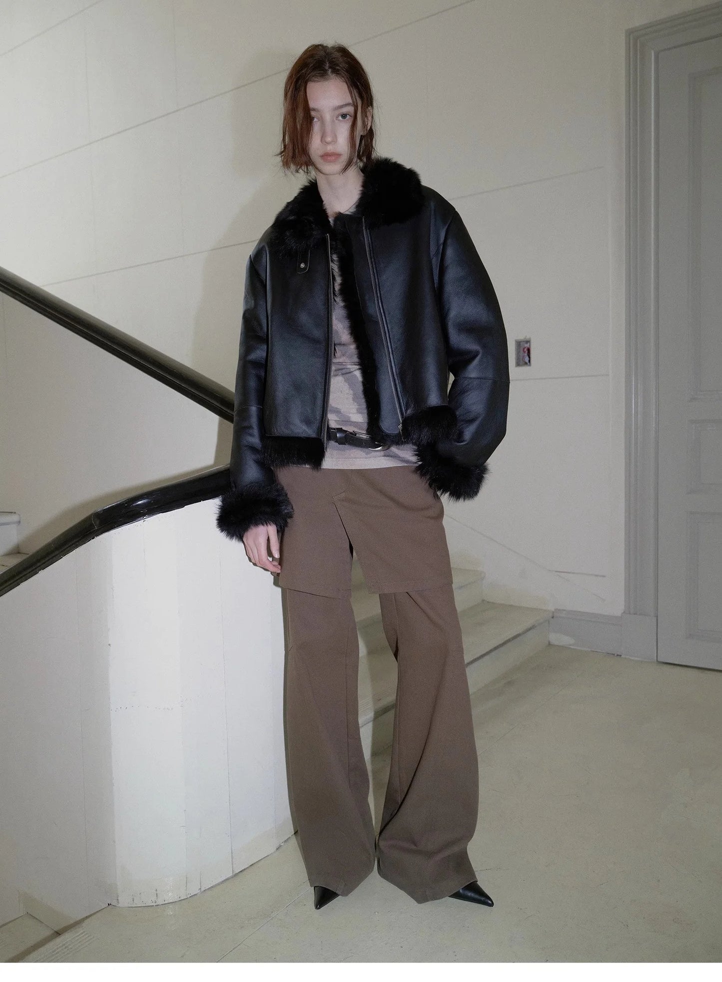 "Luxury and Elegance" Motorcycle Style Tuscan Sheepskin Short Fur Coat for Women