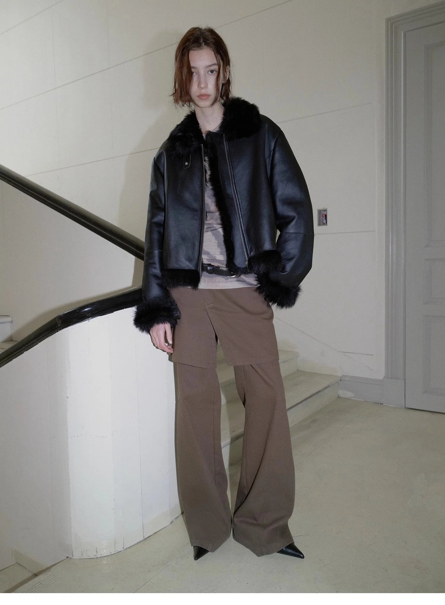 "Luxury and Elegance" Motorcycle Style Tuscan Sheepskin Short Fur Coat for Women